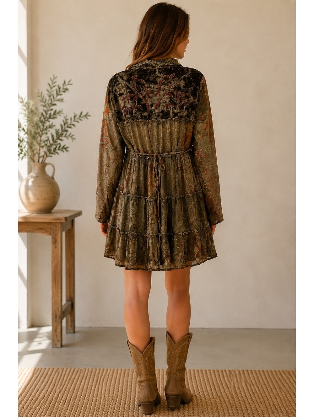 YOUNG THREADS Artisan Embroidered Patchwork Jhabla Shirt Dress Amber NWT Large - Picture 5 of 6
